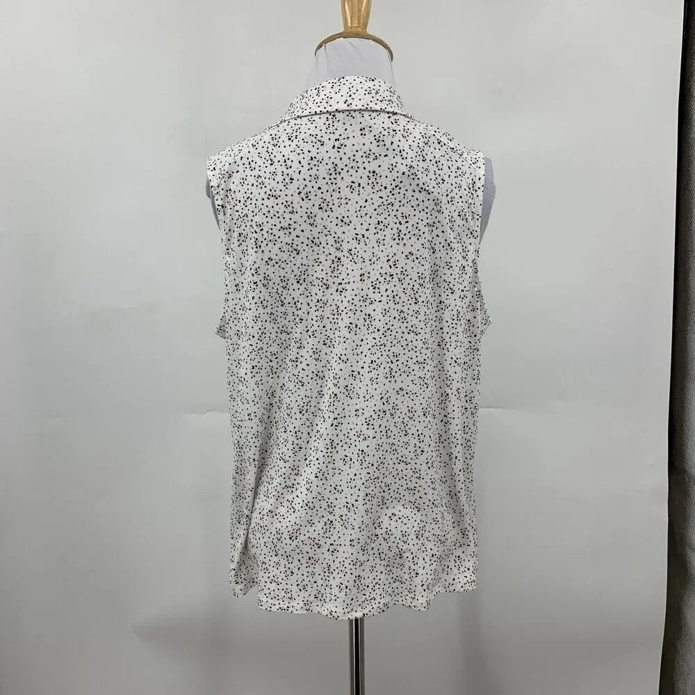 Adrianna Papell Printed Knit Blouse Women M White Sleeveless Button Up Tie Front
